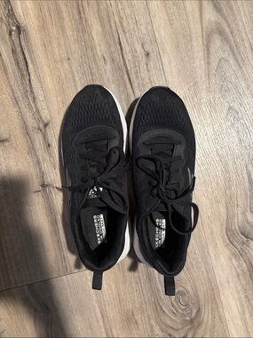 Skechers Black Knit Lace-Up Sneakers with White Soles